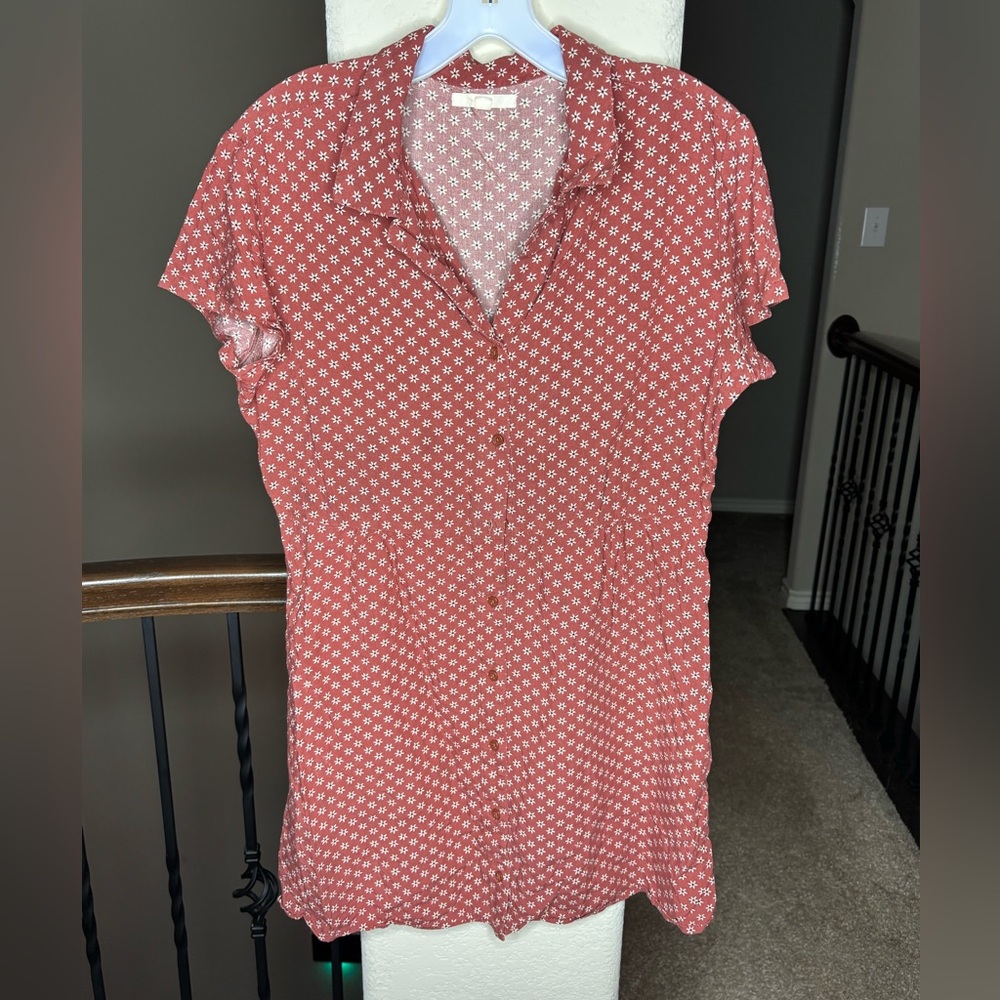Vans Red Patterned Button-Down Mini Dress Size M … - image 1